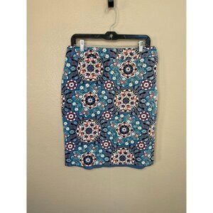 Loft‎ Womens Blue Floral Skirt 10Tall midi pull on cotton zipper pencil straight